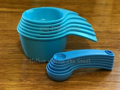 Tupperware Measuring Cups & Spoons Set Nesting Scoops BLUE Baking Kitchen Tools