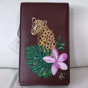 Anuschka Embroidered Leather Smart Phone Crossbody Bag Brown Leopard