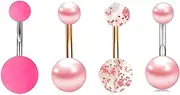 [YANCHUN] Belly Button Ring Belly Button Piercing Pink Belly Button Ring for Women Belly Rings Surgical Steel Belly Button Ring Hypoallergenic Clicker Belly Button Ring Navel Rings for Girls