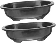 Didiseaon 2pcs Plastic Flower Pot Gardening Planter Pot Plants Pots Indoor Oval Shape Large Bonsai Flowerpot Outdoor Pot Gardening Bonsai Container Small Shallow Plant Pot Planters Black Pp
