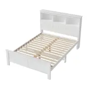 Bed Frame Double Size Wooden with 3 Shelves Bed Head White