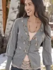 95 Sundance catalog Afterlight Embroidered Cardigan Sweater NWT beaded s $158