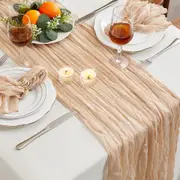 Beige Table Runner Cheesecloth 1 Pack 10FT Boho Gauze Table Runner 35x120 Inch Rustic Cheese Cloth for Wedding Valentines Party Romantic Table Decoration.