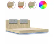 vidaXL Bed Frame with Headboard and LED Lights Sonoma Oak 183x203 cm King Size