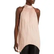 BCBGMAXAZRIA Womens Pleated Sharkbite Hem Hi Neck Halter Top BHFO 3474