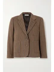 [Dries Van Noten] Dries Van Noten - Cropped Striped Linen-blend Blazer - Camel - FR 44 FR 44 Brown