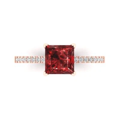 1.66Ct Princess Cut Natural Garnet Solid Gold Engagement Promise Statement Ring