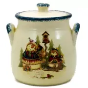 Snowman Holiday Country Crock-Blue Stoneware Candy Jar Holiday Decor