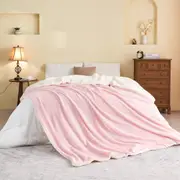 LINENOVA Sherpa Flannelette Fleece Throw Blanket Soft Warm Blanket - Pink