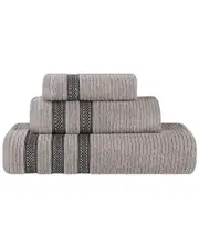 Superior Brea Zero Twist Cotton Ribbed Geometric Border Plush 3pc Towel Set