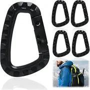 Plastic Carabiner Hook Set of 5 - Large D-Shape Carabiner Clips for Outdoor Activities, Molle Carabiners for Hiking, Camping, Fishing, and Home Use, Black, Spring-Loaded Clasp, Secure Attachment