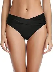 [Generic] Women's High Waisted Bikini Bottoms Shirred V Cut Swimsuit Bathing Suit Bottom