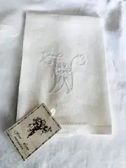 Luxury Linen Damask Guest Hand Towel Hemstitch W Monogram 25 x 18 Fino Lino NOS