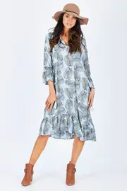 Leaf Print Ruffled Hem Dress--THRE-35009