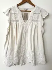 SUNDANCE CATALOG Felicity Flutter Embroidered Top PETITE MEDIUM Orig $108