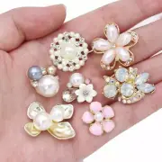5/10pcs Rhinestone Pearl Flower Buttons Flatback Metal Cabochon Gems Sewing Craf