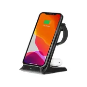 3sixT 3In1 Wireless Charging Station w/ USB-C & AC For Smartphone/Tablet BLK