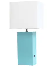 Lalia Home Lexington 21in Leather Base Modern Home Dcor Bedside Table Lamp With USB Charging Port