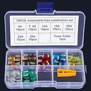 70pcs Mini Blade Fuse Assortment for Cars, Trucks, Boats - 5A to 30A with Puller & Color-Coded Case