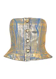 Ganni Foil-print Strapless Denim top - Gold - 34 (UK6 / XS) 34 (UK6 / XS)
