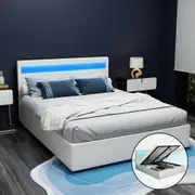 Wanda LED Storage Queen Bed Frame White