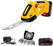 Electric Shrubbery Trimmer, 2 in1 Grass Shear & Hedge Trimmer, 2 Interchangeable Blades, Hand Held Trimmer with 24V Rechargeable, Edging and Shrub Shear ​for Shrub, Garden, Grass