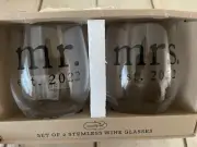Mud Pie E2 Wedding 16oz Mr. & Mrs. Est. 2022 Wine Glasses Set
