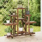 Flower Stand Garden Outdoor Flower Shelf Rack Holder With Wheel Carbonised Brown