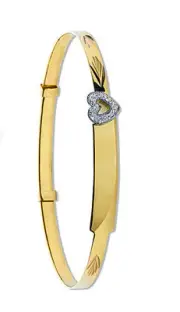 Identity Baby Bangle Yellow Gold Cubic Zirconia Heart Hallmarked Christening