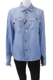 Bottega Veneta Womens Denim Print Collar Button Front Blouse Top Blue Size 38