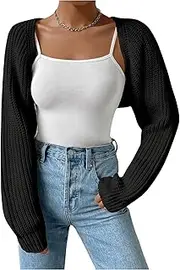 [RoseSeek] Women's Cropped Cardigan Sweaters Long Sleeve Open Front Bolero Shrugs Casual Knit Tops