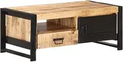 Coffee Table 100 x 50 x 40 cm, Rough Mango Wood with Iron Frame, Unique Natural Finish, Retro Style, Perfect for Small Spaces, Modern Mid Century Accent Table for Living Room