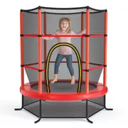 Babyjoy Kids Mini Trampoline Indoor Outdoor Jumping Mat w/Enclosure Net Recreational Round Trampoline Red