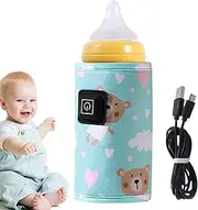 Portable Bottle Warmer | 3 Temp Adjustable USB Milk Warmer | Lightweight Protective Sleeve, Rechargeable Breastmilk Heater for Boys, Girls