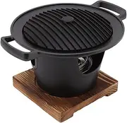 Indoor Charcoal grill, Mini Hibachi Grill Wooden Frame Aluminium Alloy Portable Charcoal Grill for Camping Home Barbecue
