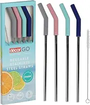 Decor Go Reusable Stainless Steel Straws Pack of 4 Pieces