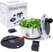 Stainless Steel Salad Spinner Large 5.28Qt - Lettuce Spinner with Strainer - Sal