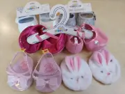 Build A Bear Shoes Lot of 6 Silver Sparkle Slippers Pink Bow White Bunny