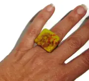 Sobral Classico Carre Pollock Multi Color Swirl Artist Made Ring Size 7