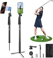 Selfie Stick with Ground Spike Stakes Golf Monopod, 61" Magnetic Aluminum Phone Tripod Stand for Golf Traing Aid Swing Recording, Golf Swing Analyzer for iPhone Android Phones Gopro Action Cameras