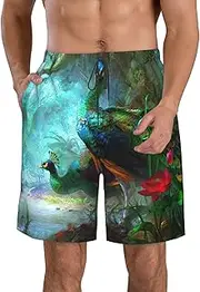[OdDdot] African Mud Cloth Tribal Print Men's Quick-Dry Swim Trunks,Breathable Swimming Board Shorts, for Summer Surfing Beach Swimwear, Colorful Peacock, XX-Large