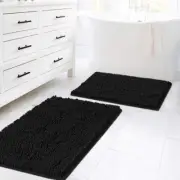H.VERSAILTEX Black Bathroom Rug Set 2 Piece, Bath Mats for Bathroom Floor, Super