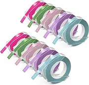 Embossing Label Maker Tape Compatible for Dymo Embossed Label Tape 3/8" 9mm for Dymo Organizer Xpress Pro 12966 Office Mate II 1540, Refills Fluorescent Pink/Macaron Green/Macaron Pink 10-Pack