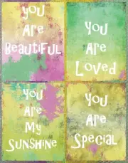 Nursery Art Quotes, Nursery Art, you are beautiful, you are loved. 4 Prints 5x7”