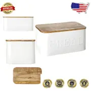 Compact Rectangular Bread Box with Reversible Cutting Board - Emblazoned 'BREAD'