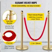 Gold Stanchions with 1.5 m Red Velvet Rope - Set of 2 Crowd Control Barriers