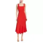 NWT Sharagano Red Sleeveless Square Neck Back V Midi Dress Size 14