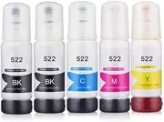 ExtraPrint 5 Pack Epson Ecotank Ink [2BK+1C+1M+1Y], Compatible Ink for Epson T522, Ink Bottle for Epson EcoTank ET-1110 ET-1810 ET-2810 ET-2811 ET-2820 ET-4700 ET-4800, Expression ET-2710 ET-2720