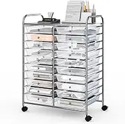 Giantex 20 Drawers Rolling Storage Cart w/Wheels, Tools Scrapbook Paper Organizer, Multipurpose Lightweight Storage Trolley, for School, Office, Home, Beauty Salon