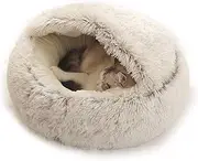 2-in-1 Round Plush Pet Cat Dog Sofa Bed Winter Warm Pet Cat Small Dog Sleeping Nest Cute Fluffy Soft Nest Non Slip Bot Bed Multicolor Brown Size S